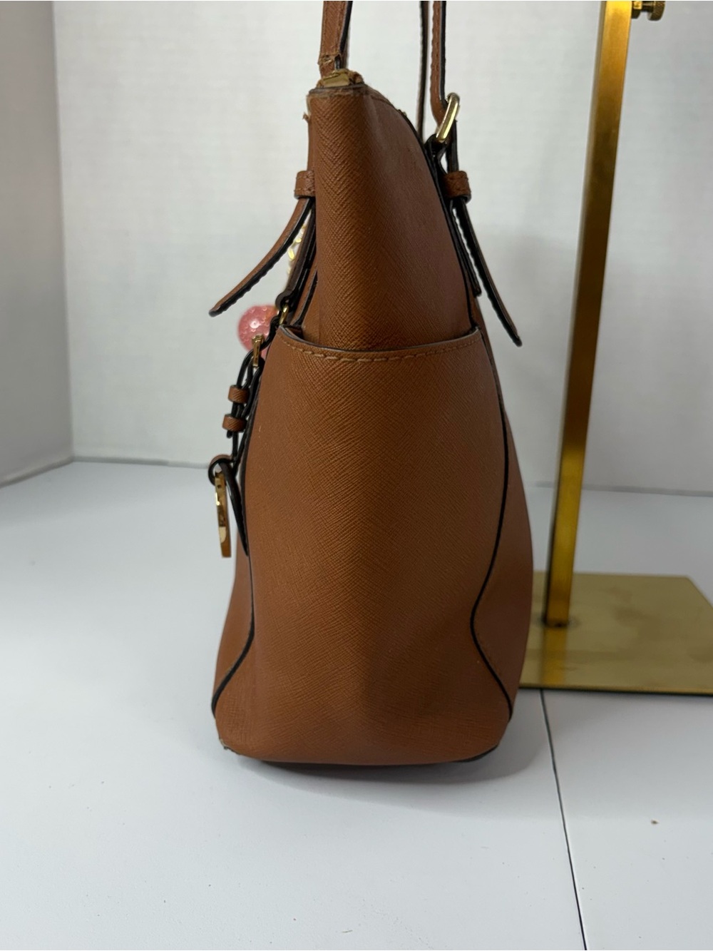 Michael Kors Jet Set Travel Saffiano Leather Tote Bag Acorn Brown Gold Hardware - Picture 7 of 16